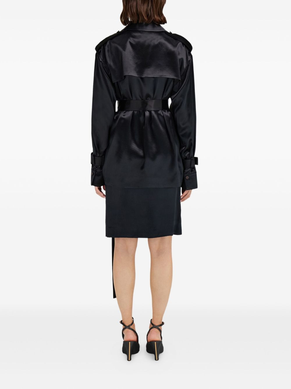 satin double-breasted trench coat - 3