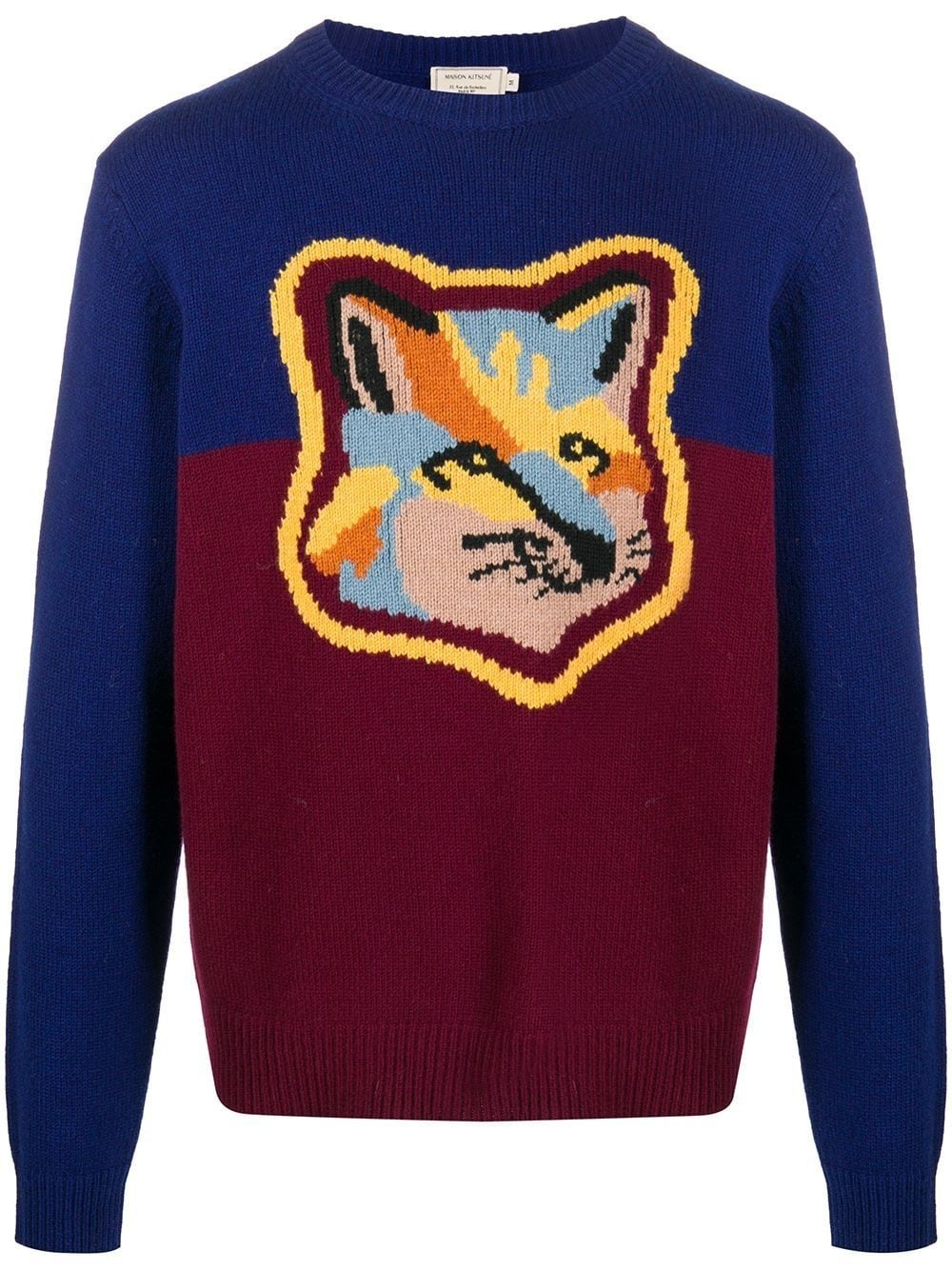 Colour-block Fox Head knitted jumper - 1