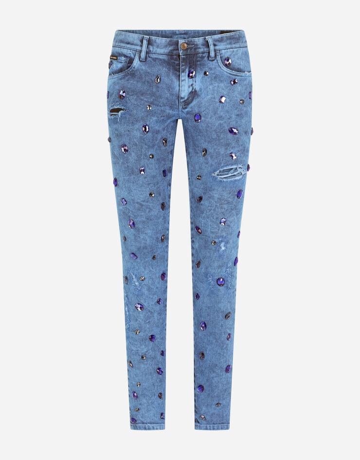 Over-dyed skinny stretch jeans with crystals - 1