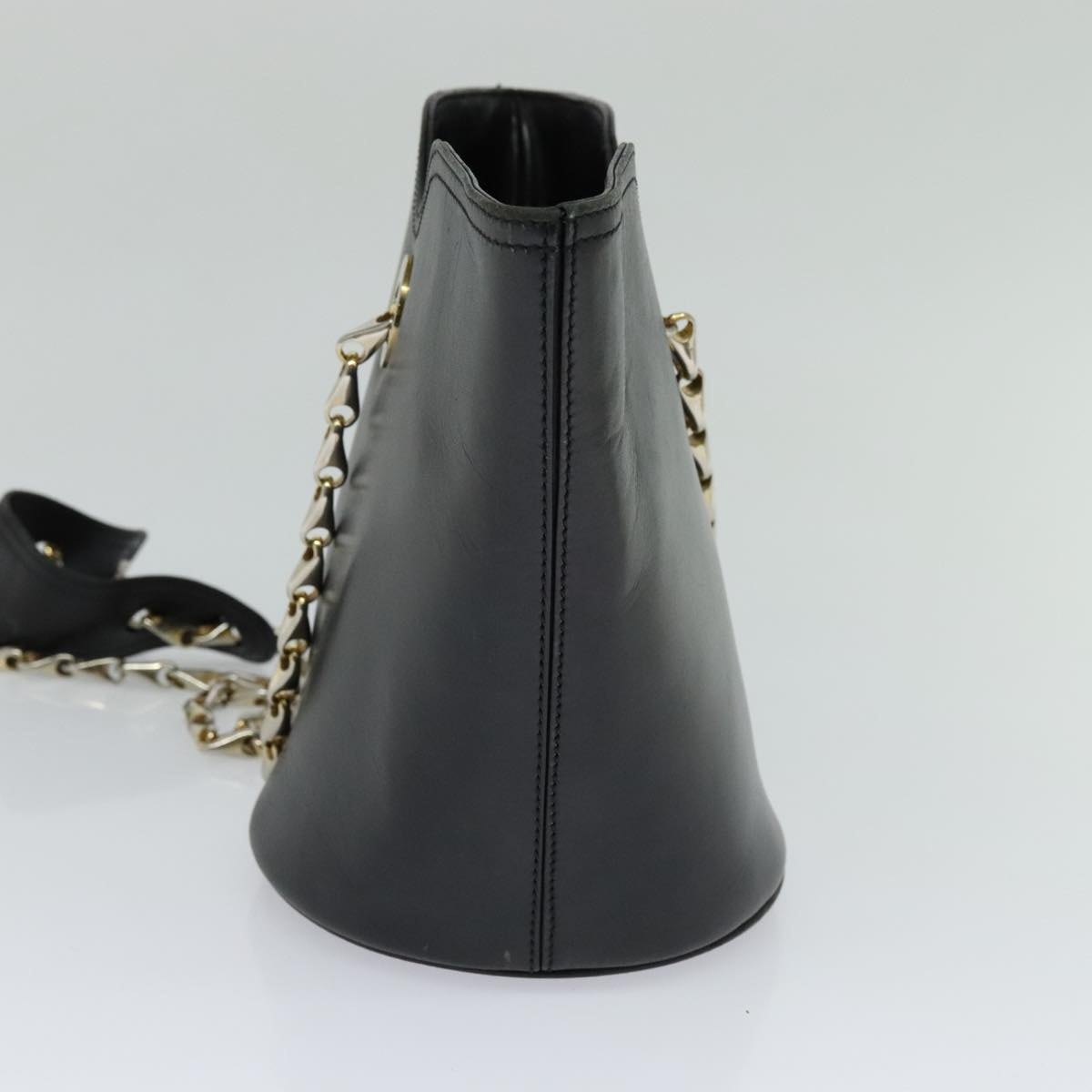 CELINE Chain Shoulder Bag Leather Black Gold - 4