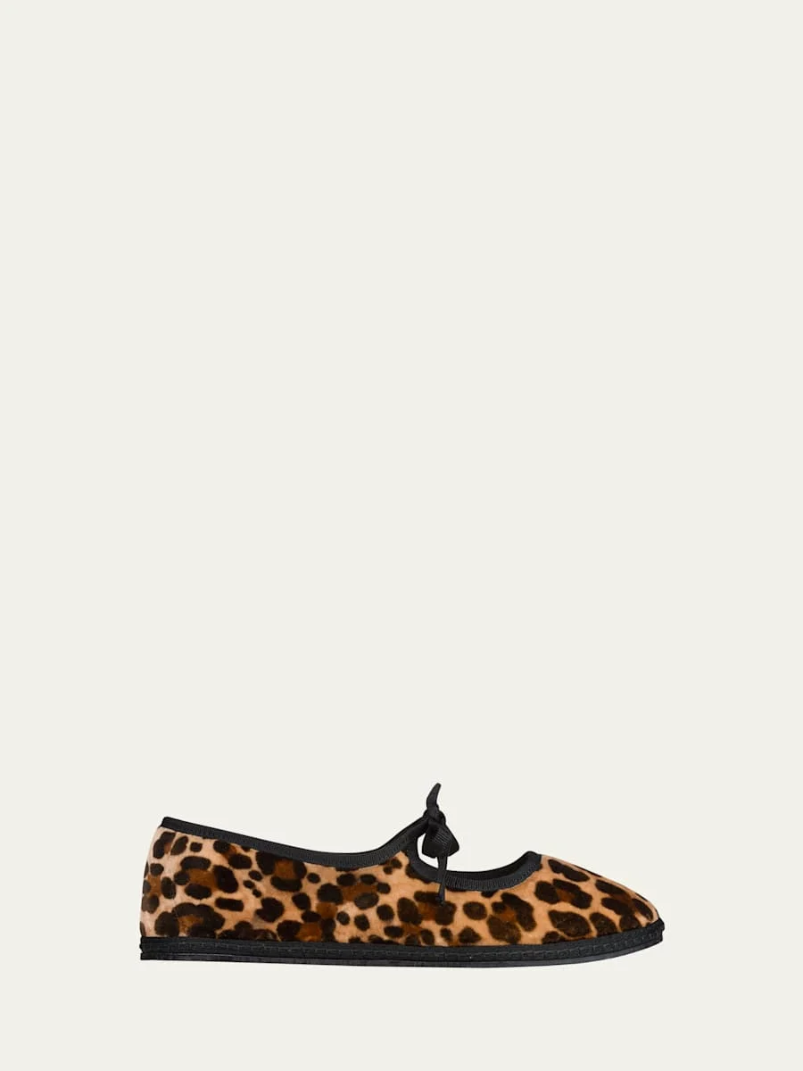 Leopard-Printed Canvas Mary Jane Ballerina Flats - 1