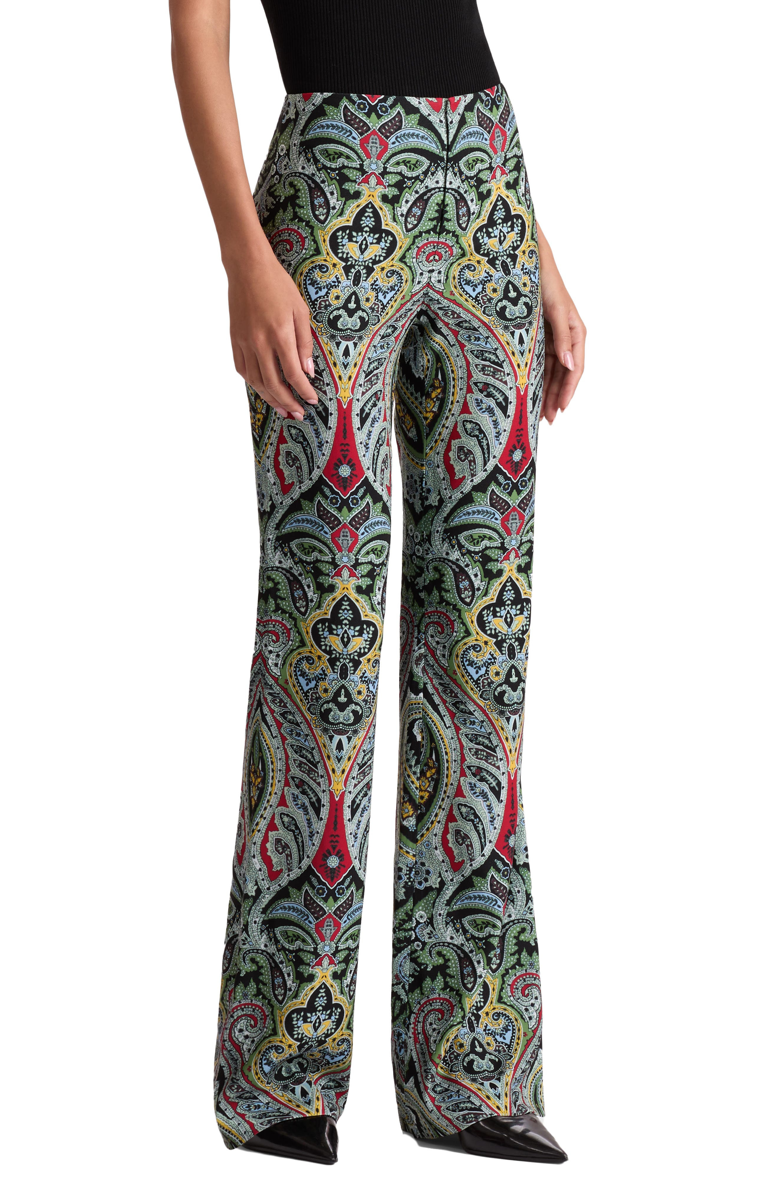 Alice + Olivia Teeny Paisley Print Flare Bootcut Pants in Paisley Poem at Nordstrom - 3