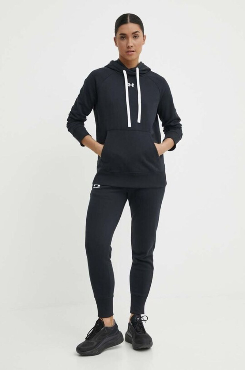 Under Armour Armour Rival Fleece Hoodie 'Black White' 1356317-001의 밑에 (WMNS) outlook