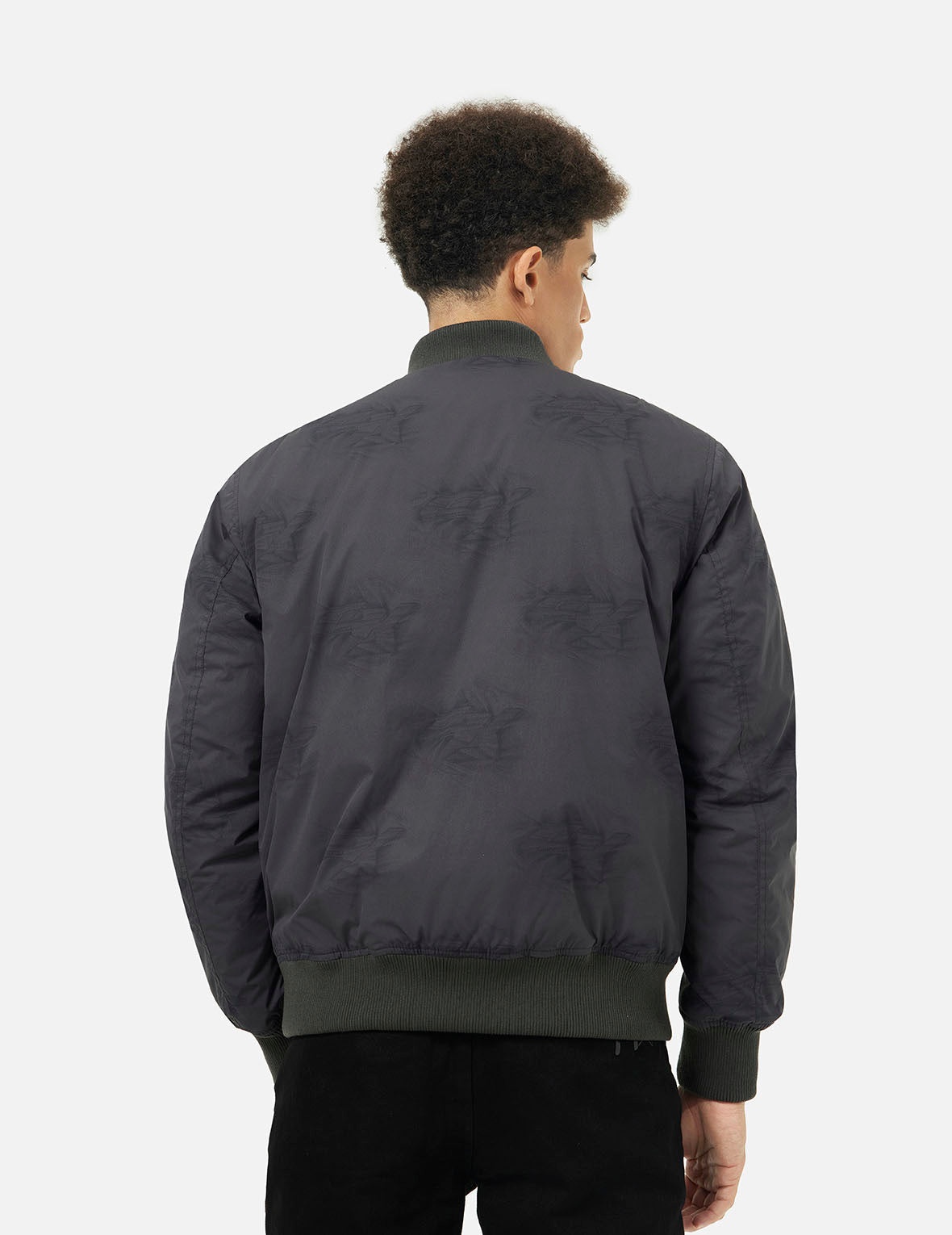 Allover Crinkle Logo Print Regular Fit Padded Bomber Jacket - 6
