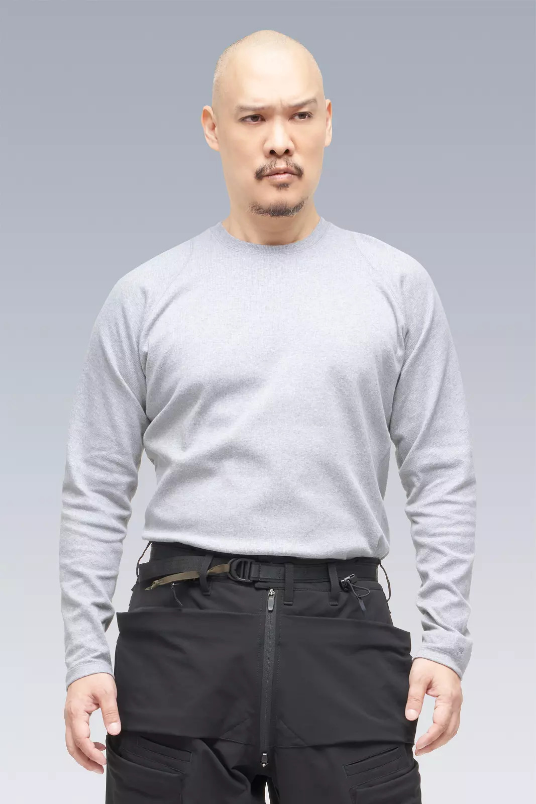 S27-PR Cotton Rib Longsleeve Shirt Gray Melange - 17