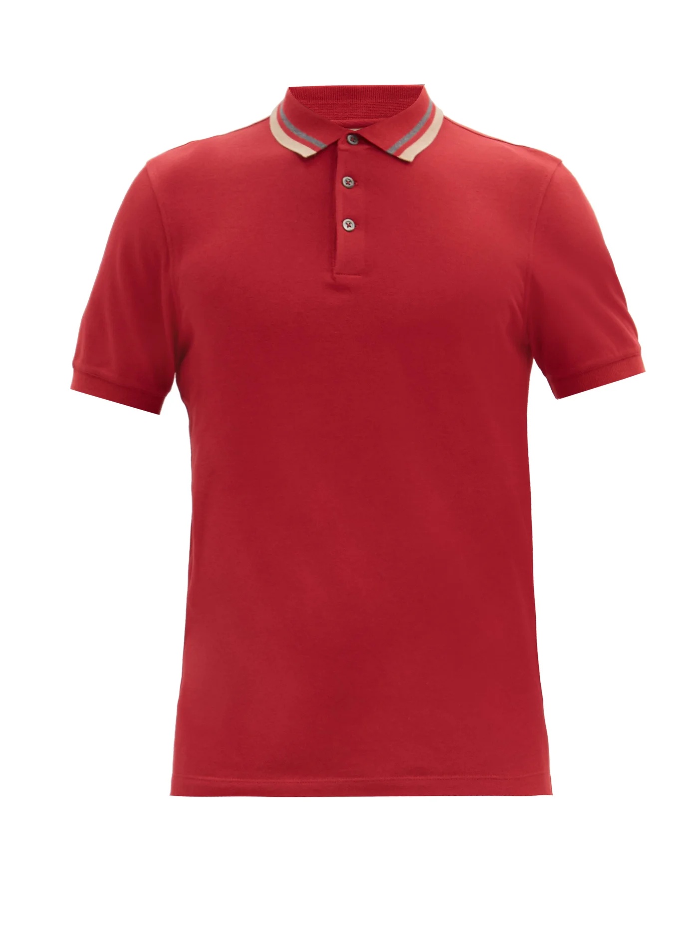 Striped-collar cotton-piqué polo shirt - 1