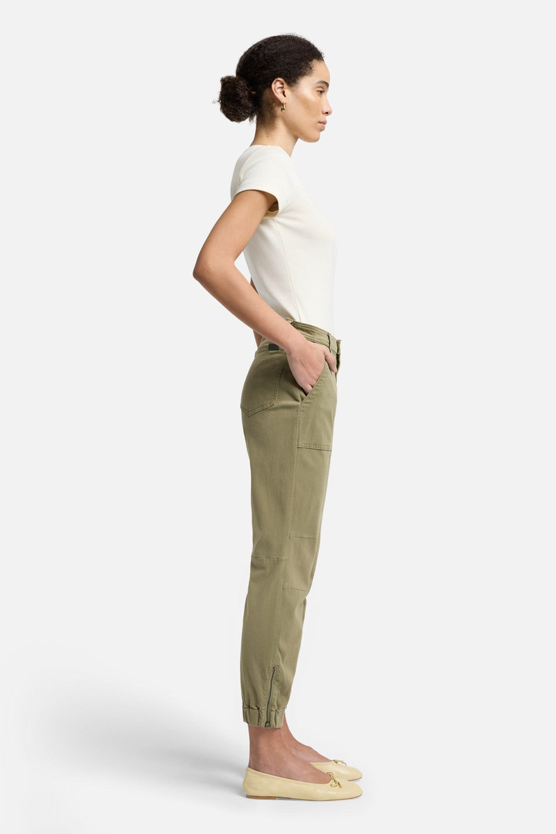 Darted Boyfriend Jogger in Sateen Army 5