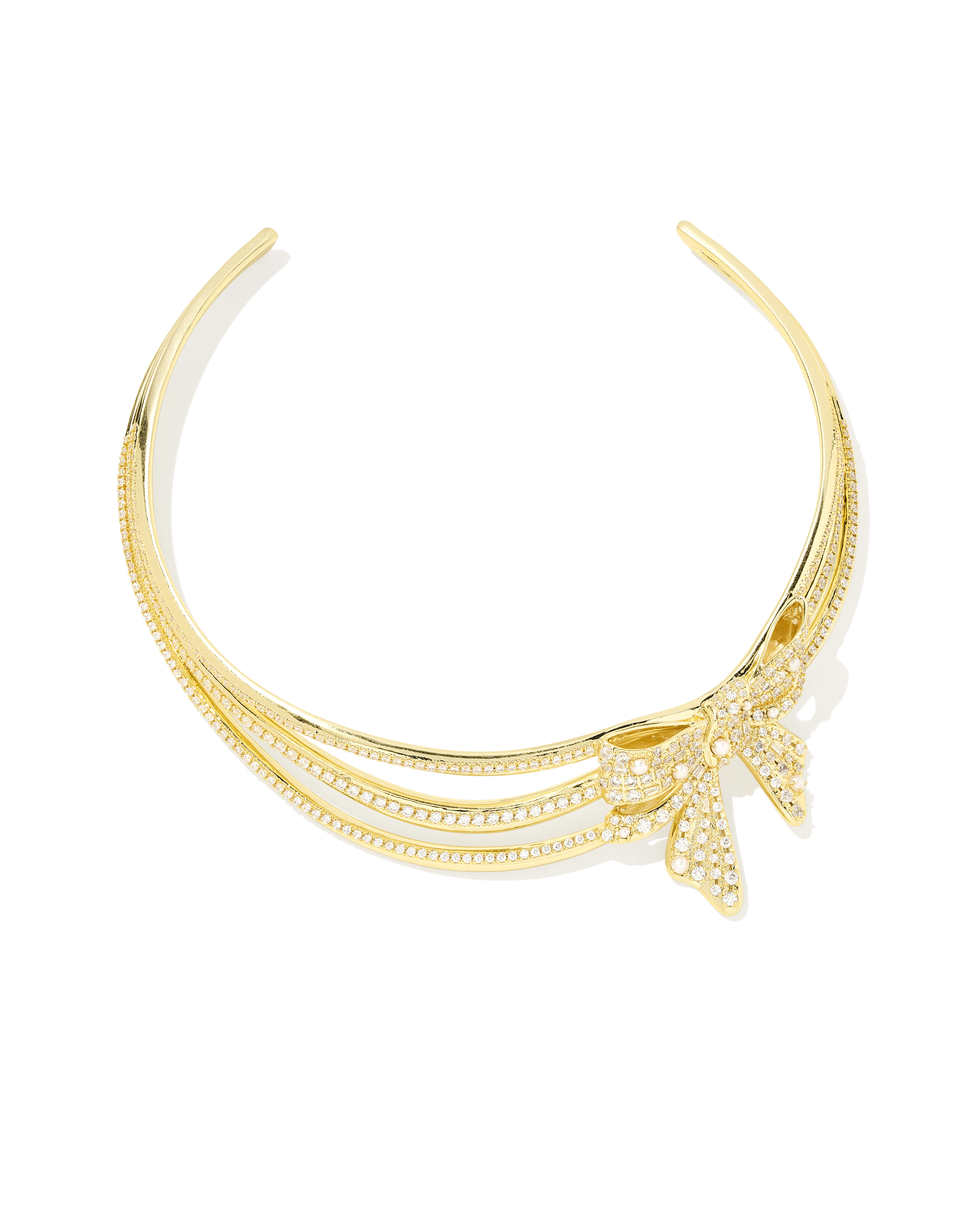 Krista Gold Bow Statement Necklace in White Mix - 1