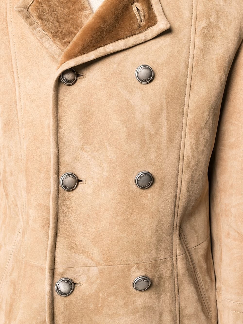 double-breasted shearling coat - 5