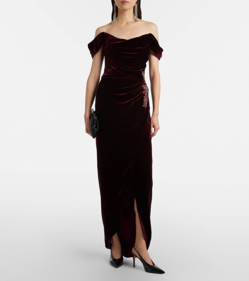 COSTARELLOS Embellished off-shoulder velvet gown outlook