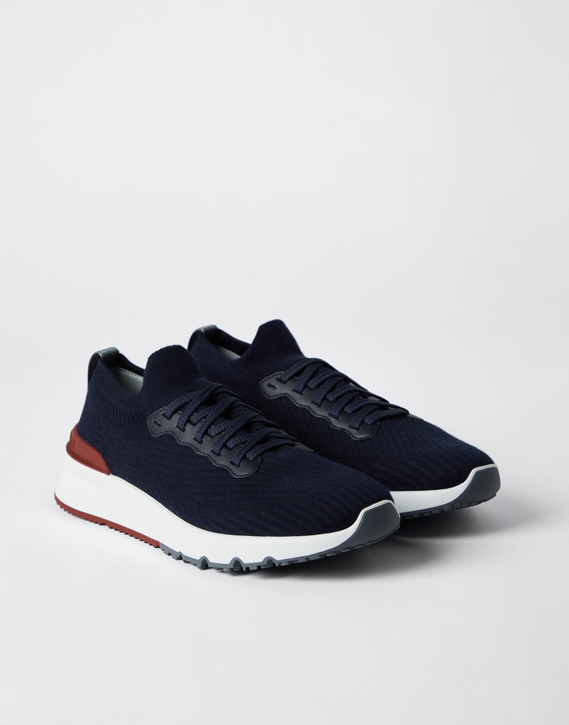 Cotton knit and semi-polished calfskin runners - 1