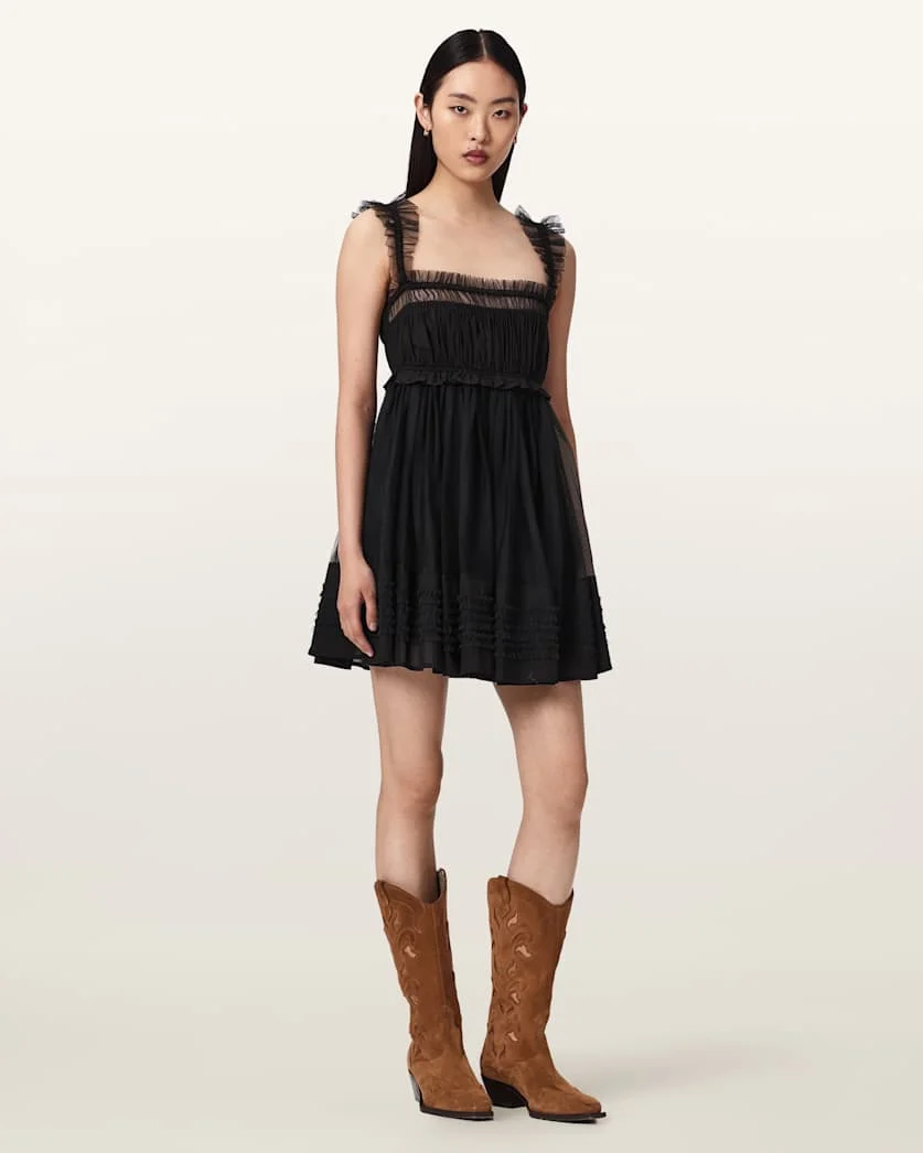 ANGELA GATHERED FRILL MINI DRESS - 1