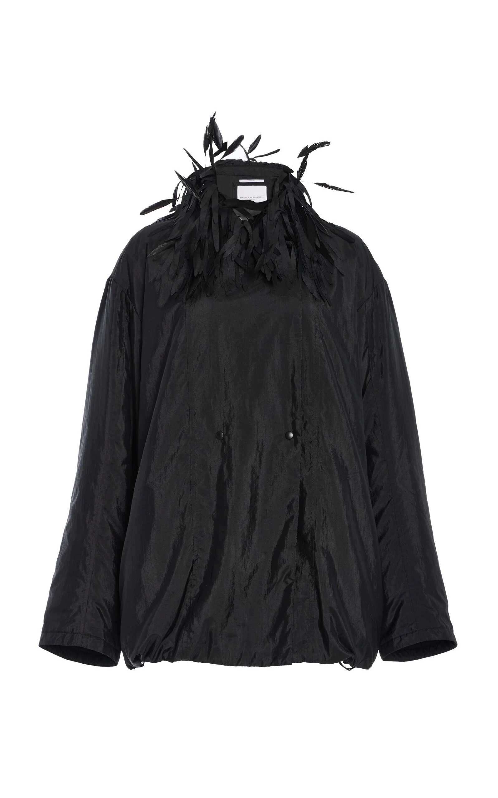 The Larkin Feather-Trimmed Silk-Blend Jacket black - 1