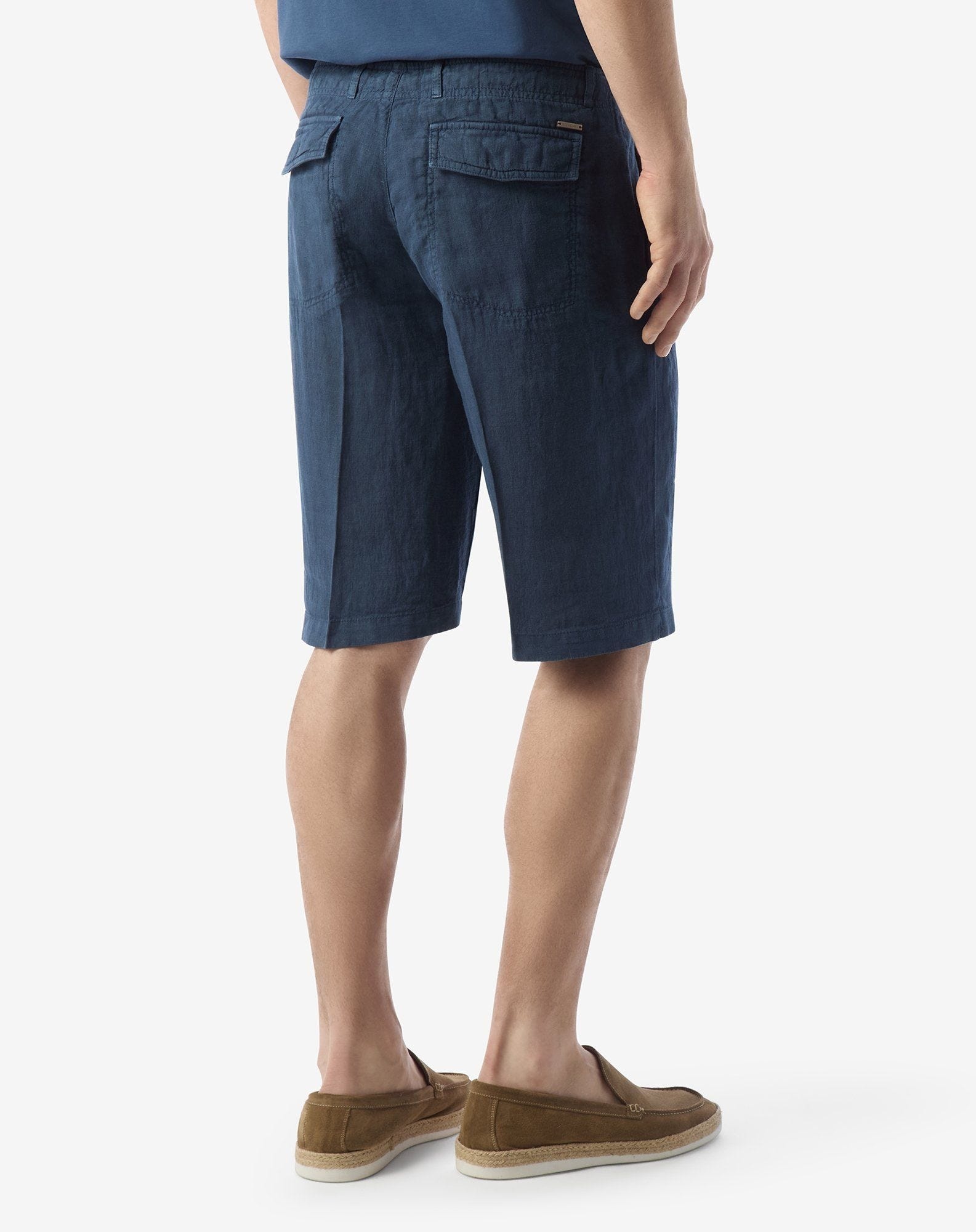 Blue pure linen Bermuda shorts - 4