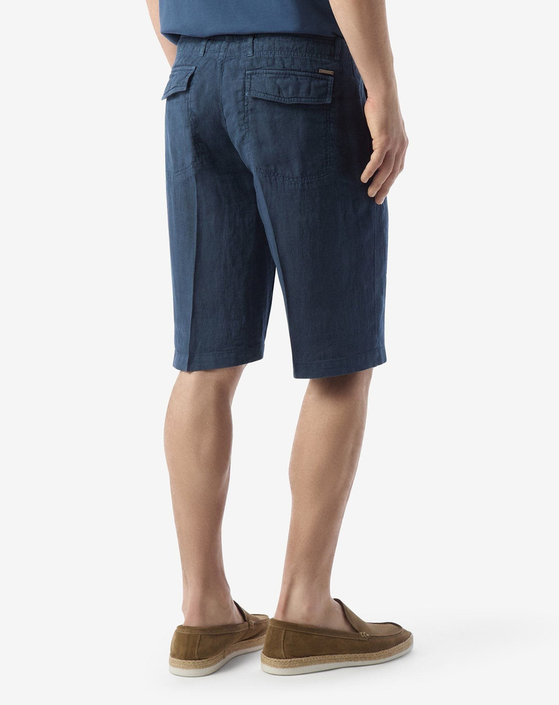Blue pure linen Bermuda shorts 4
