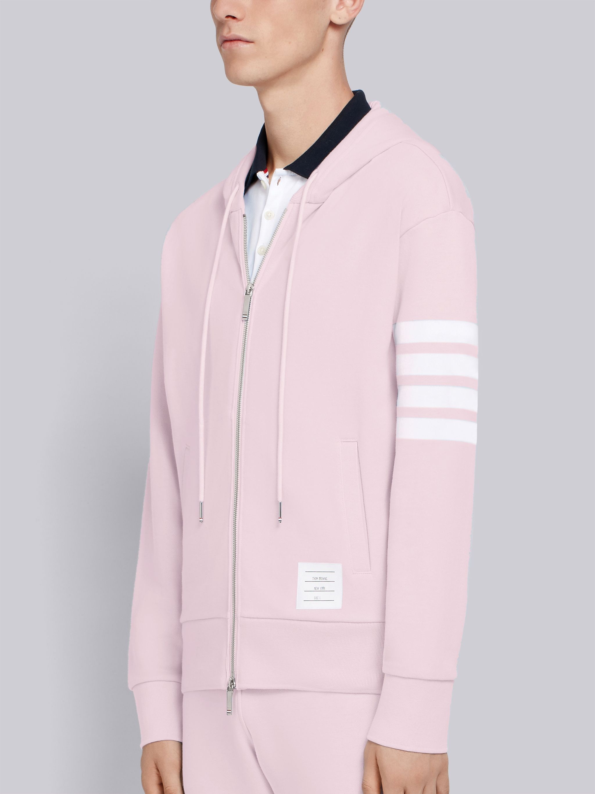 Light Pink Classic Loopback Jersey 4-Bar Zip-up Hoodie - 2