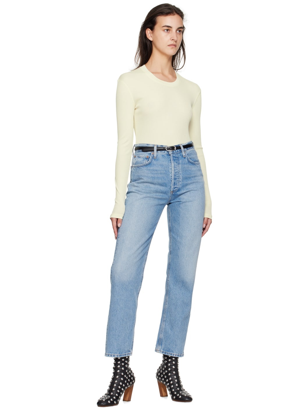 Black Narrow Stitch Trimmed Belt - 3
