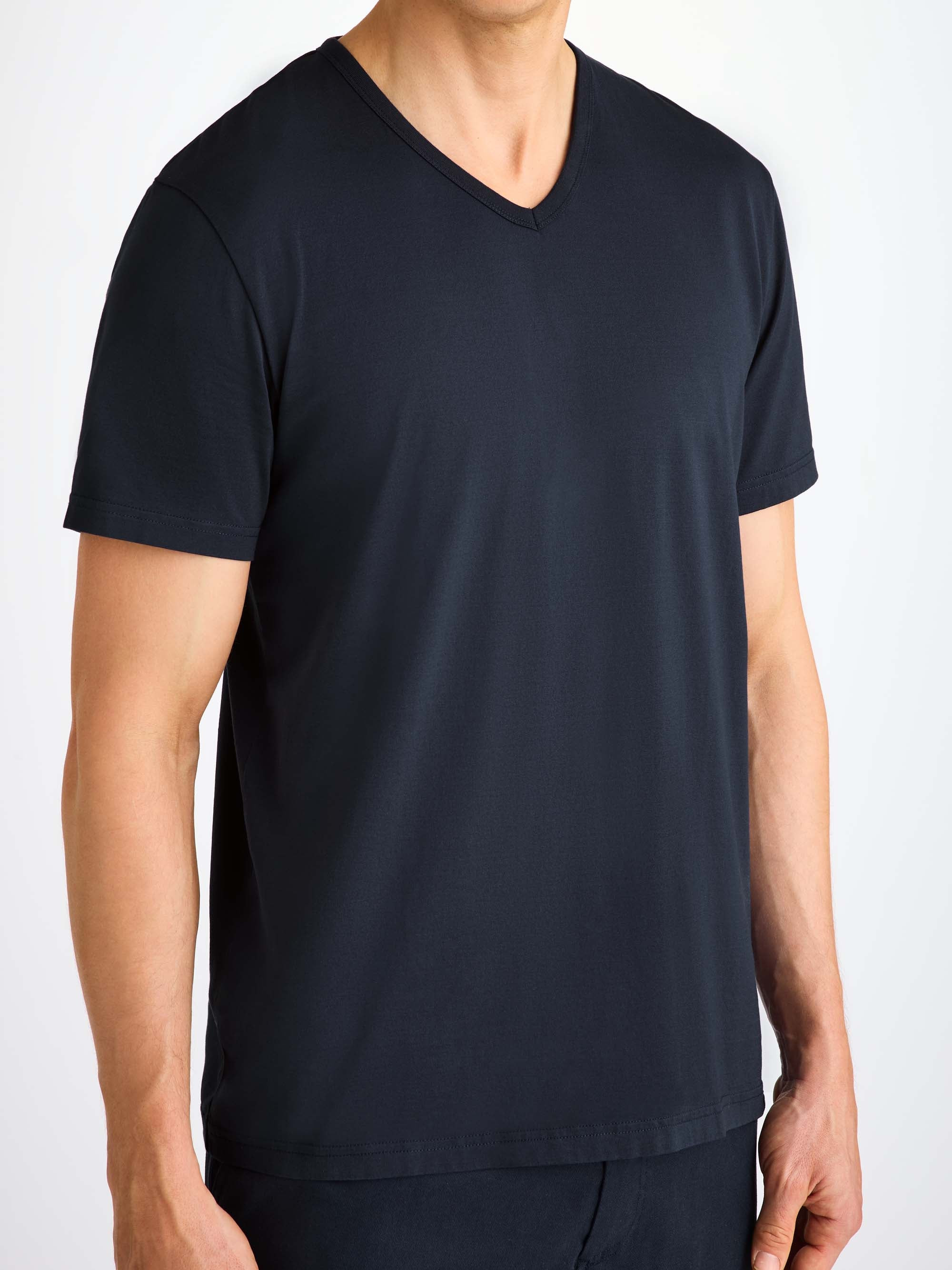 Men's V-Neck T-Shirt Barny Pima Cotton Navy - 7