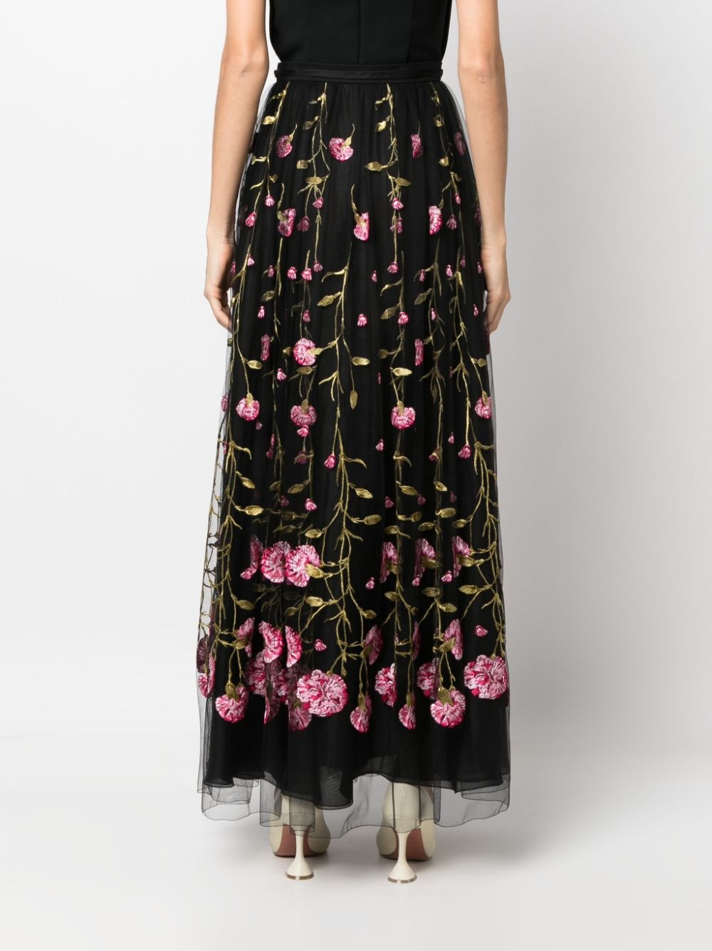 floral-embroidered tulle maxi skirt - 4