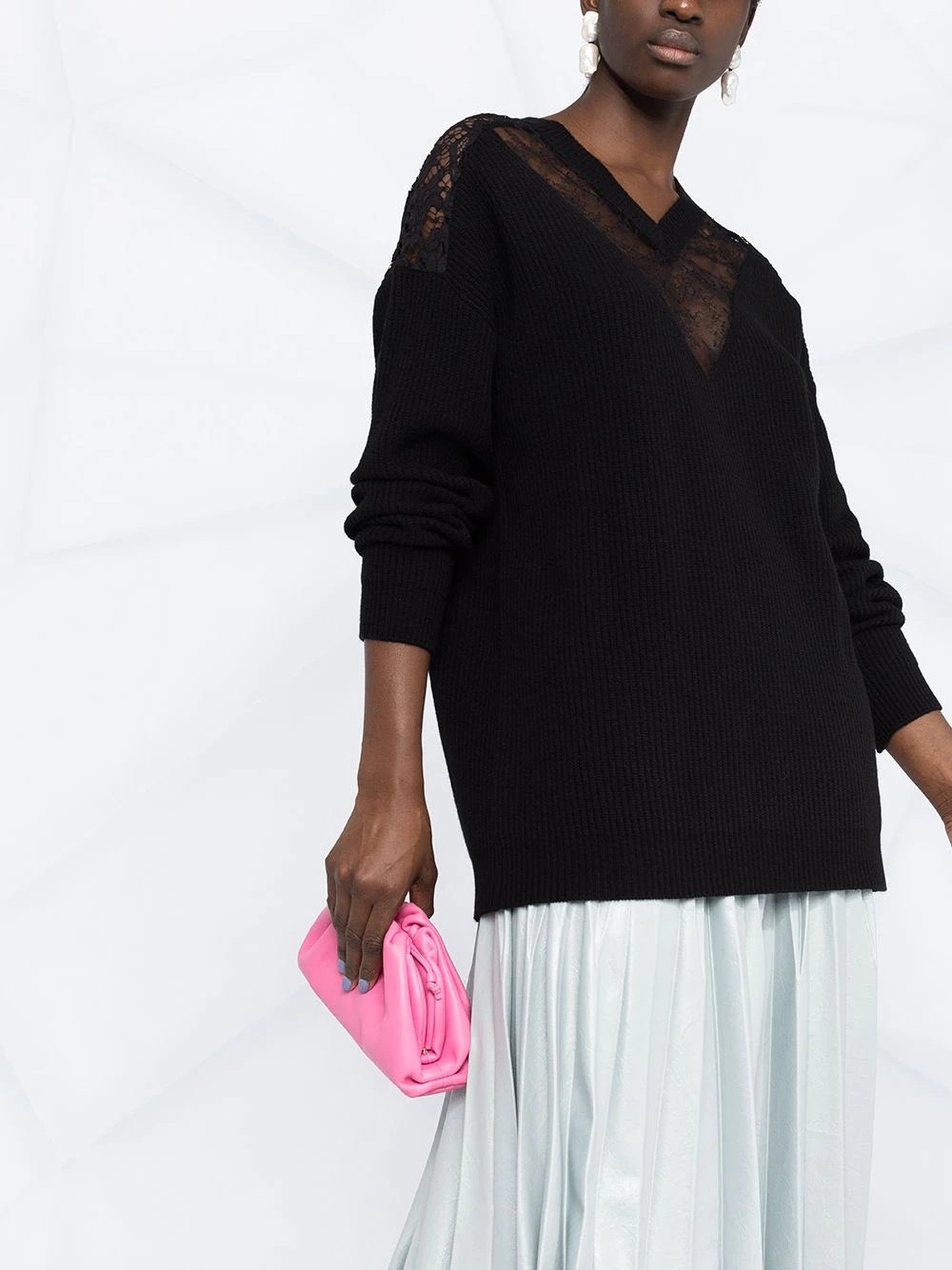 lace-embellished V-neck jumper - 5