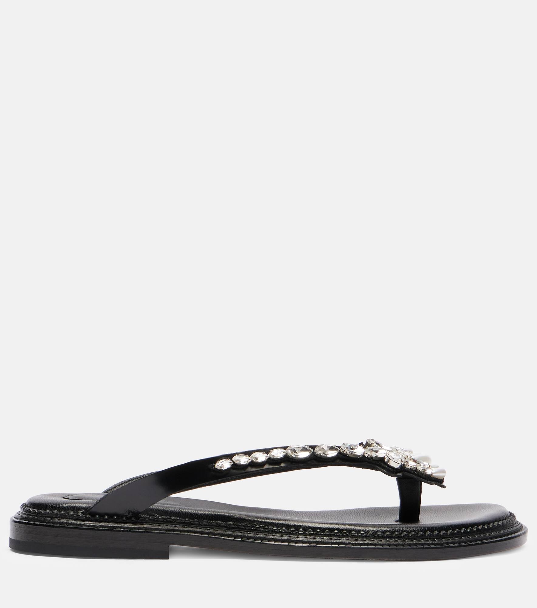 Embellished leather thong sandals - 4