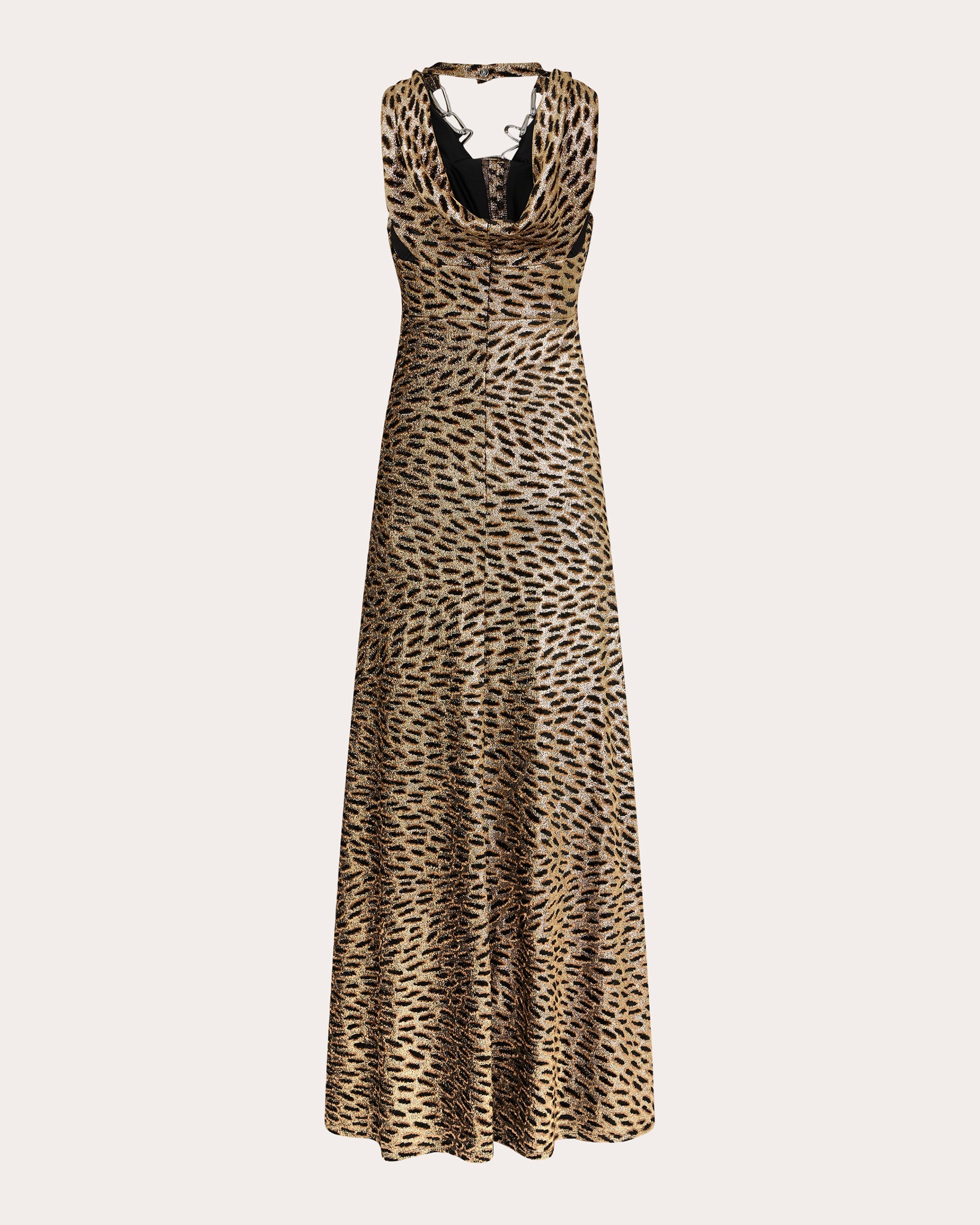 Metallic Leopard Knit Chain Halter Gown - 2