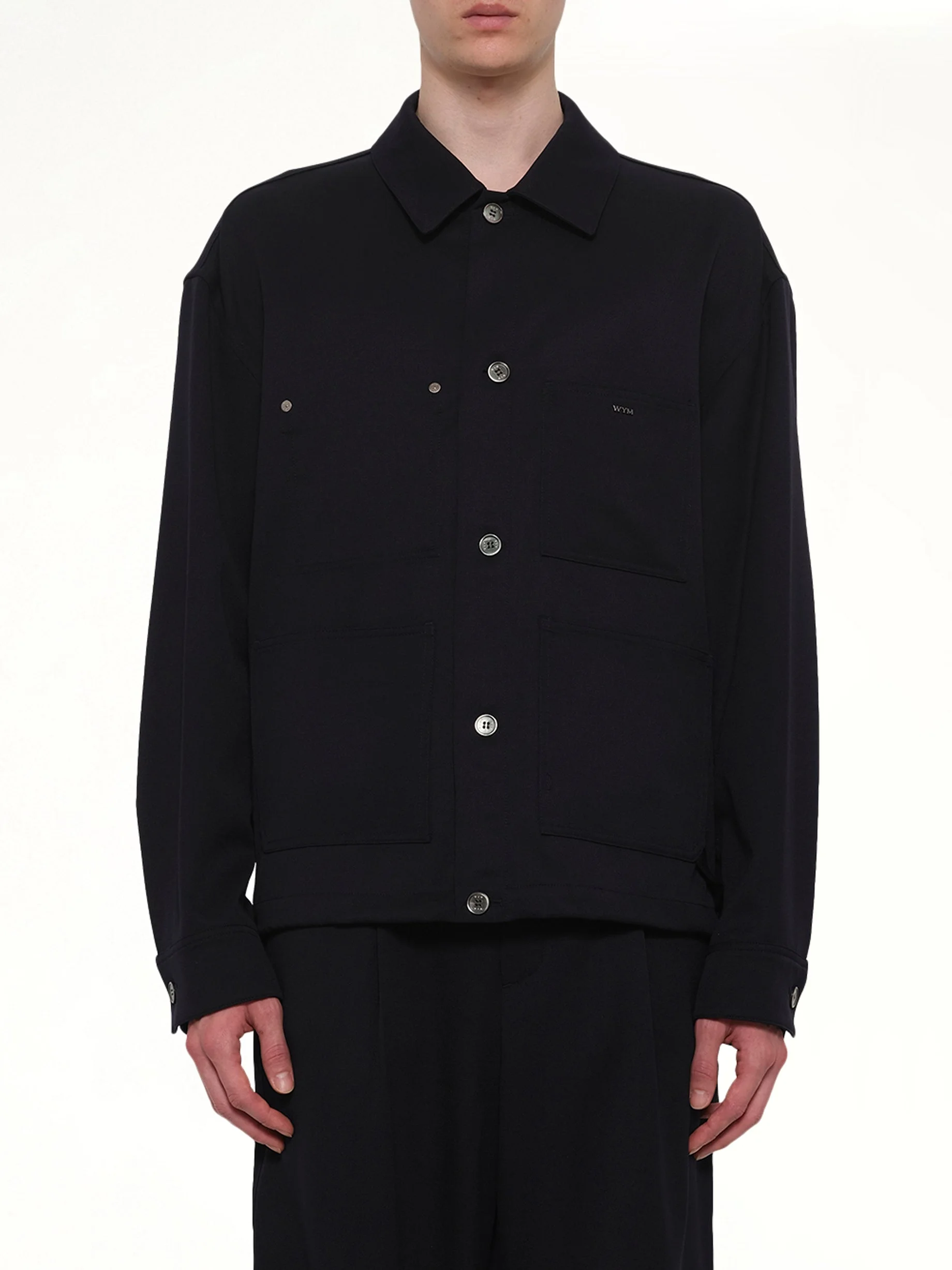 Wool Button Shirt in Navy - 1