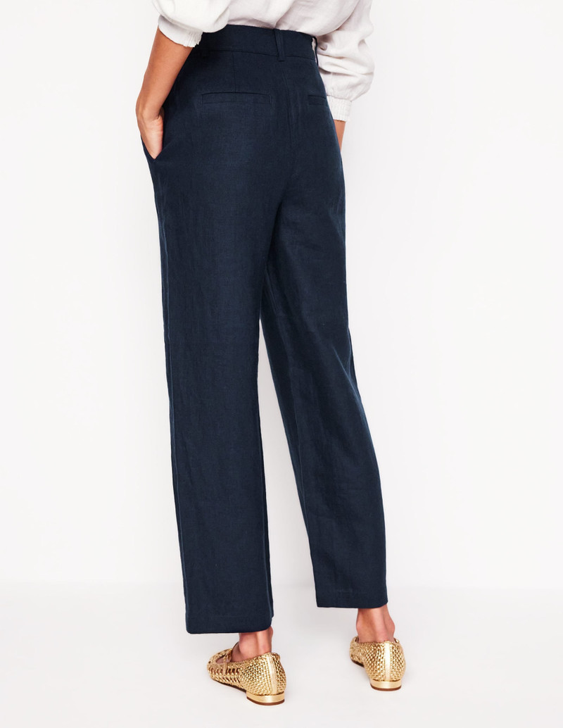 Westbourne Crop Linen Pants-Navy 4