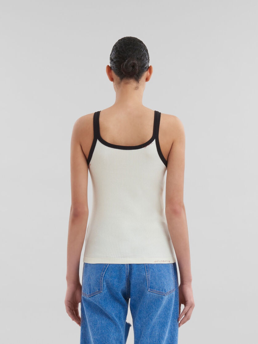 WHITE RIBBED COTTON TANK TOP WITH MARNI MENDING - 3