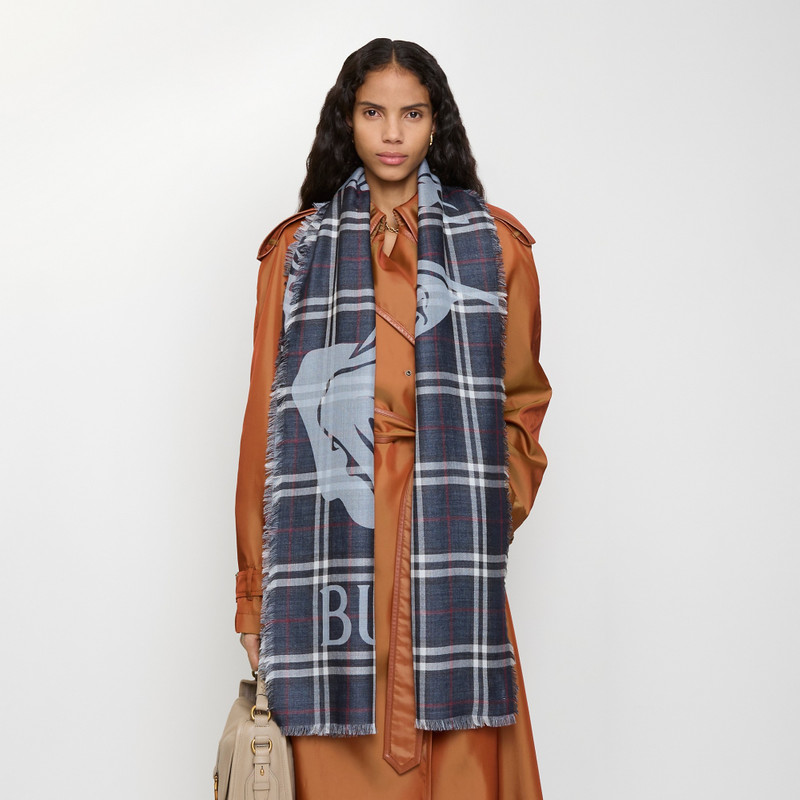 Wide EKD Check Wool Silk Scarf 4