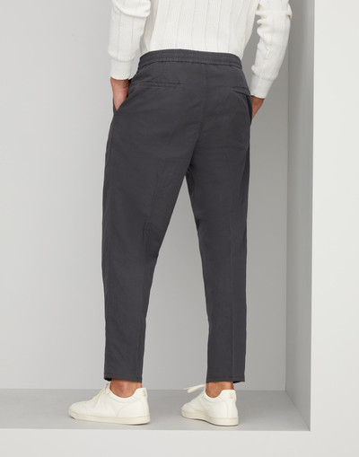 Brunello Cucinelli Garment-dyed leisure fit trousers in twisted linen and cotton gabardine with drawstring and double p outlook