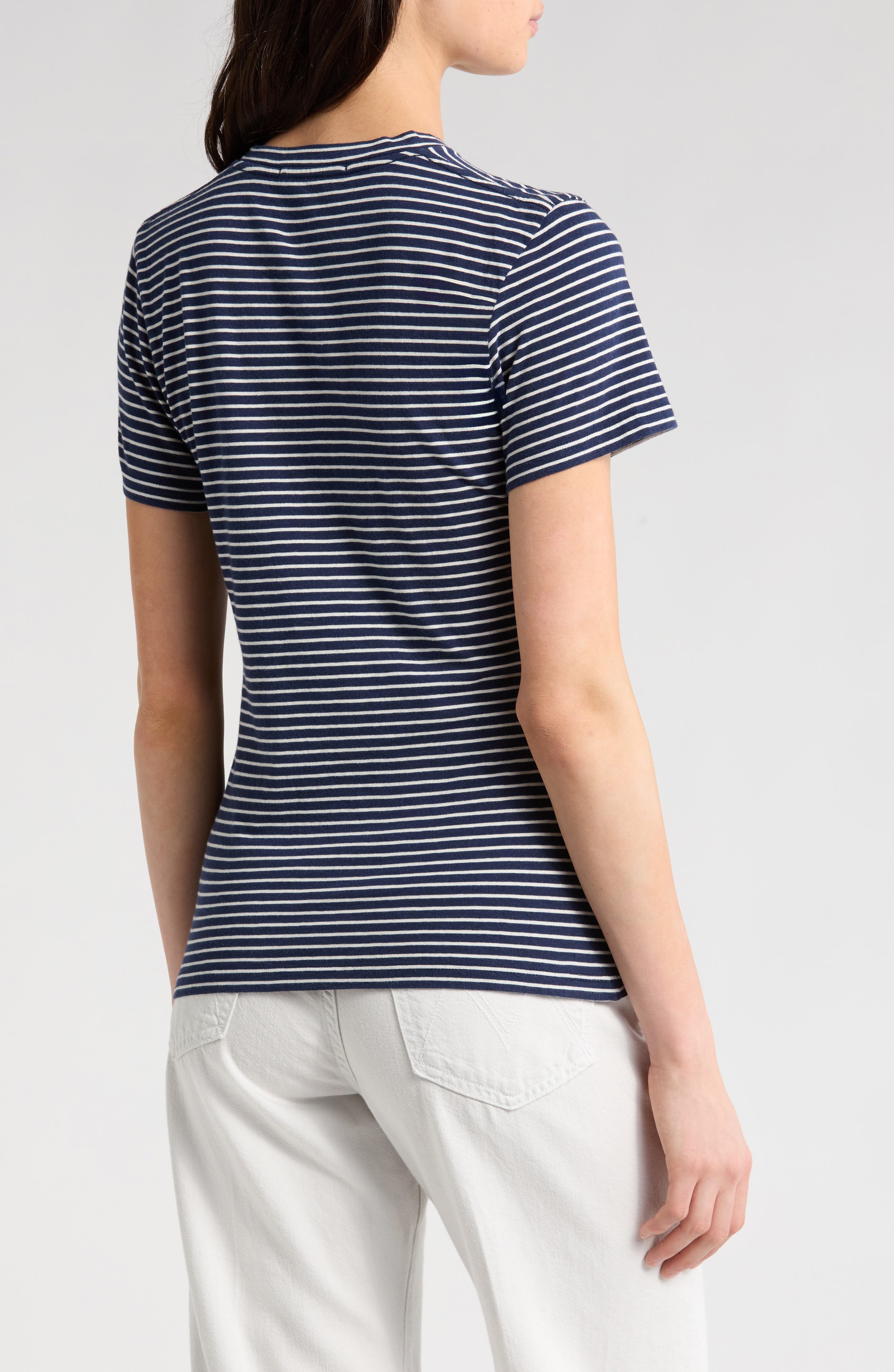 Nili Lotan Lana Stripe Cotton T-Shirt in Navy/Natural Stripe at Nordstrom - 2