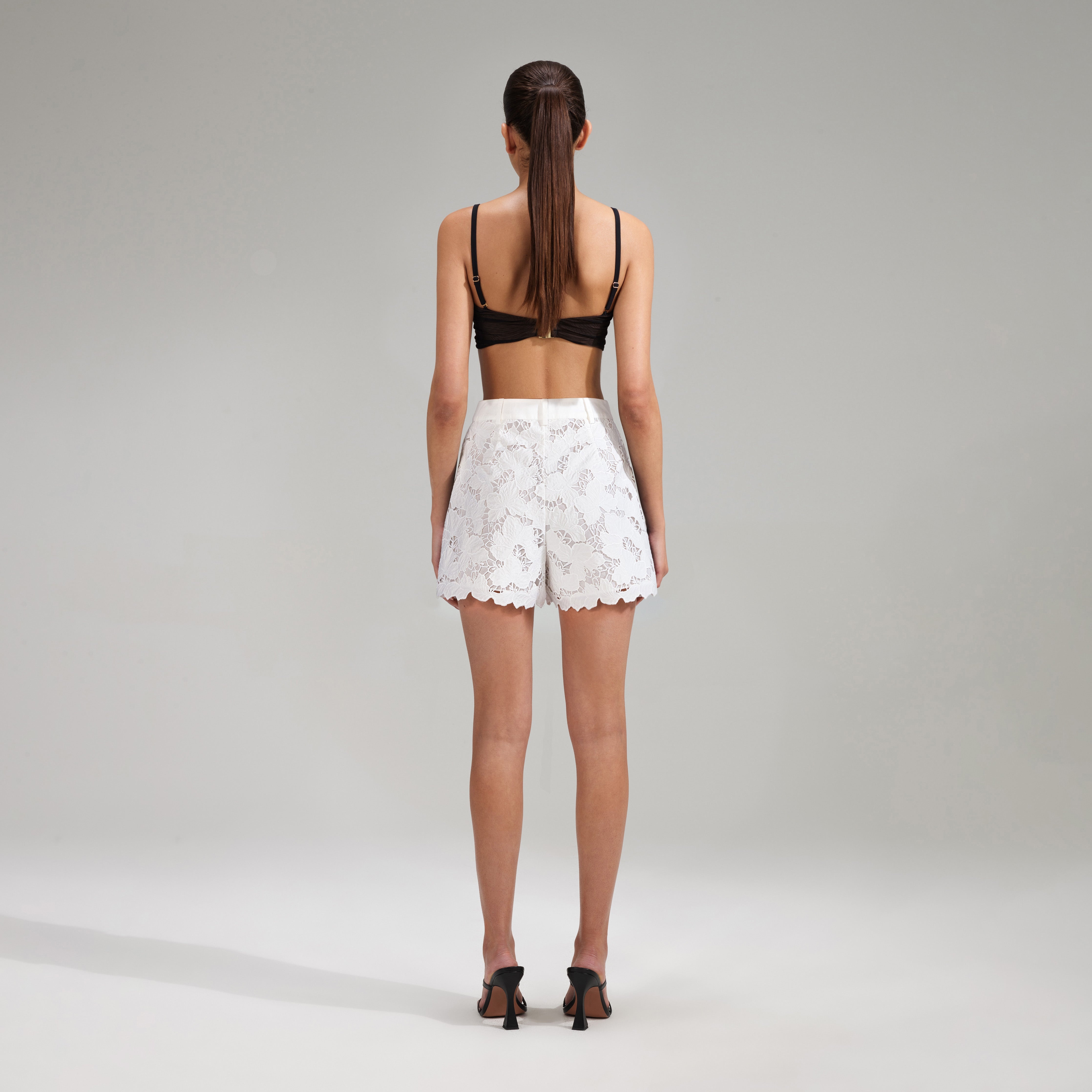 White Cotton Lace Shorts - 3
