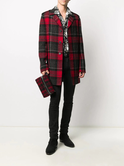 SAINT LAURENT tartan single-breasted wool coat outlook