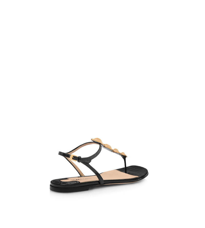 STAMPED CROC LEATHER TITAN T STRAP THONG SANDAL 3