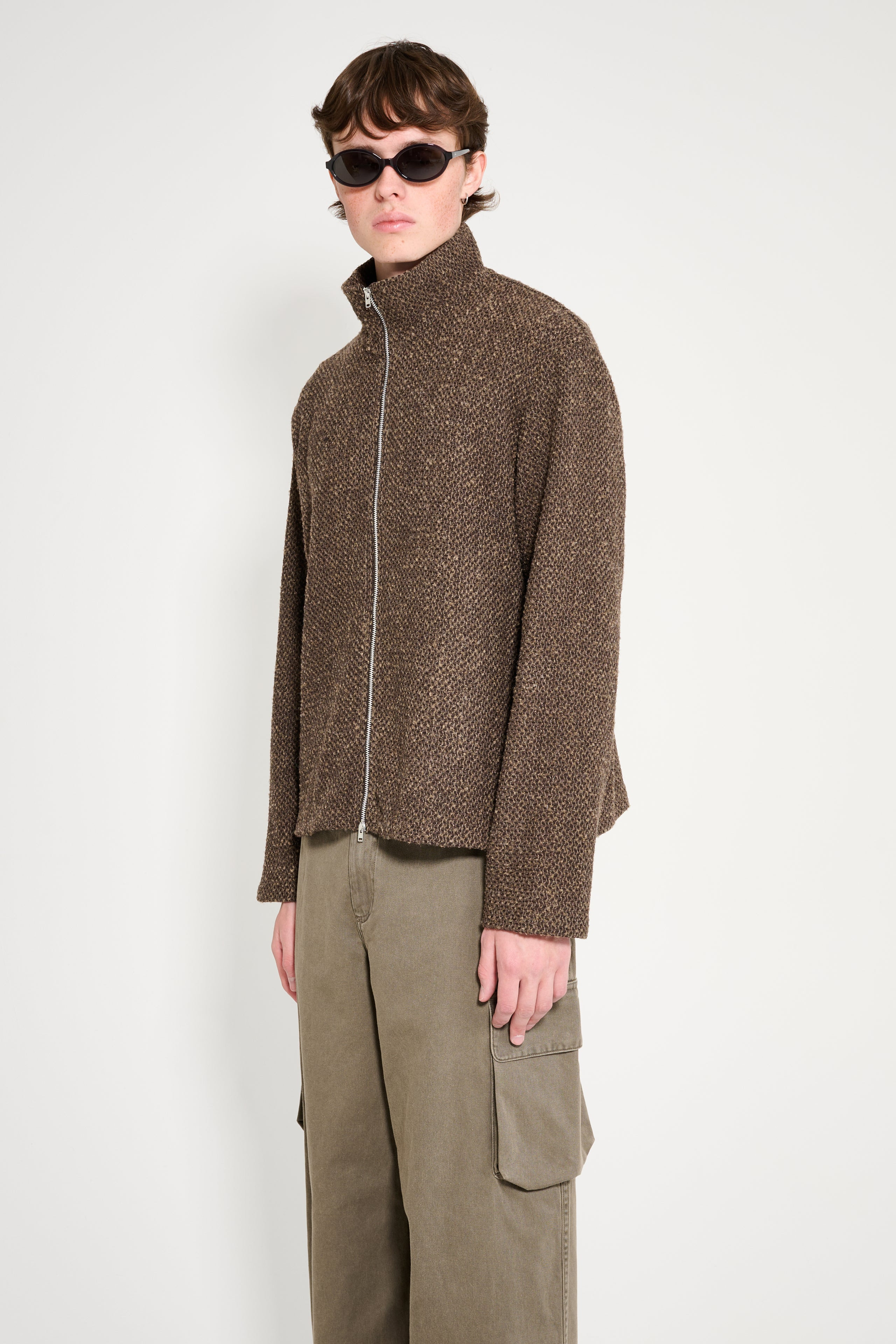 OUR LEGACY SHRUNKEN FULLZIP POLO BROWN SPARSE BUCKLE WEAVE - 2