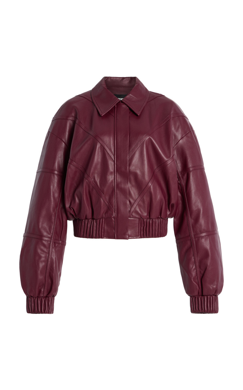 Faux Leather Bomber Jacket burgundy 1