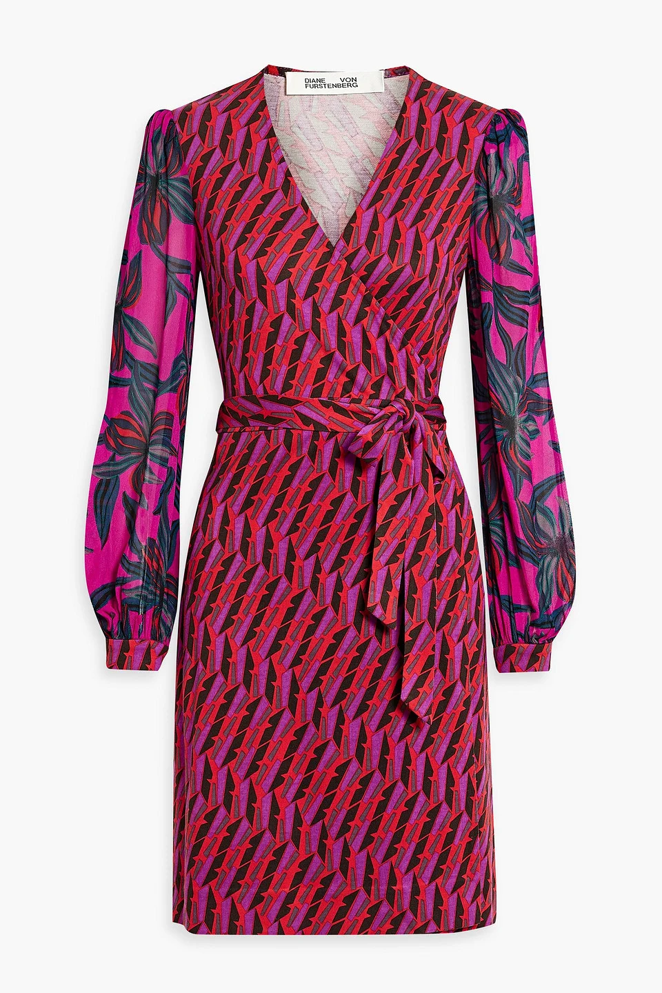 Gala chiffon-paneled printed cady mini wrap dress - 1