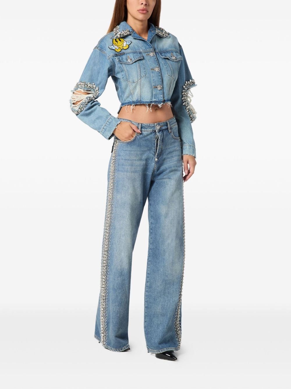 denim cropped Smile jacket - 2