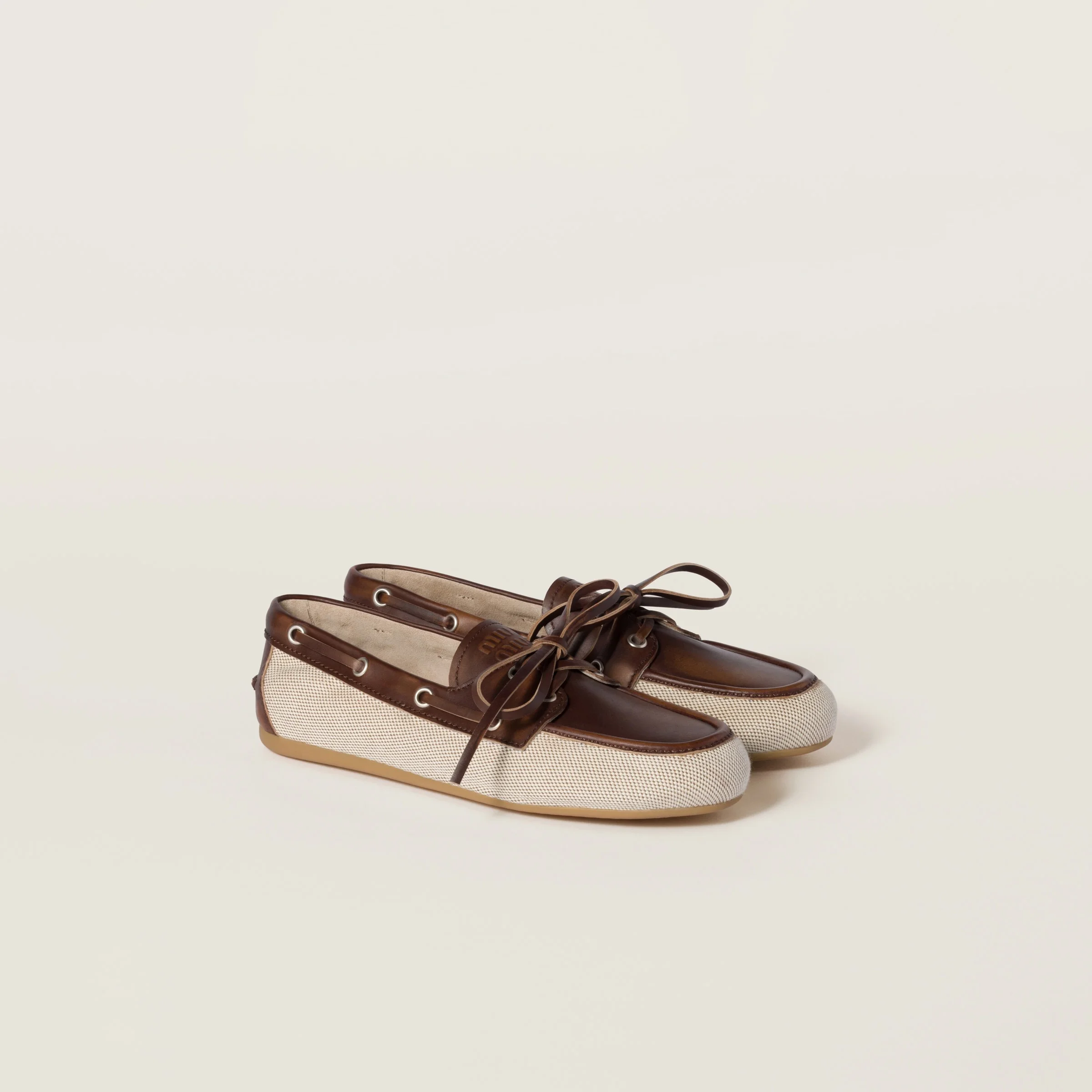 Canvas and bleached leather boat shoes - 1