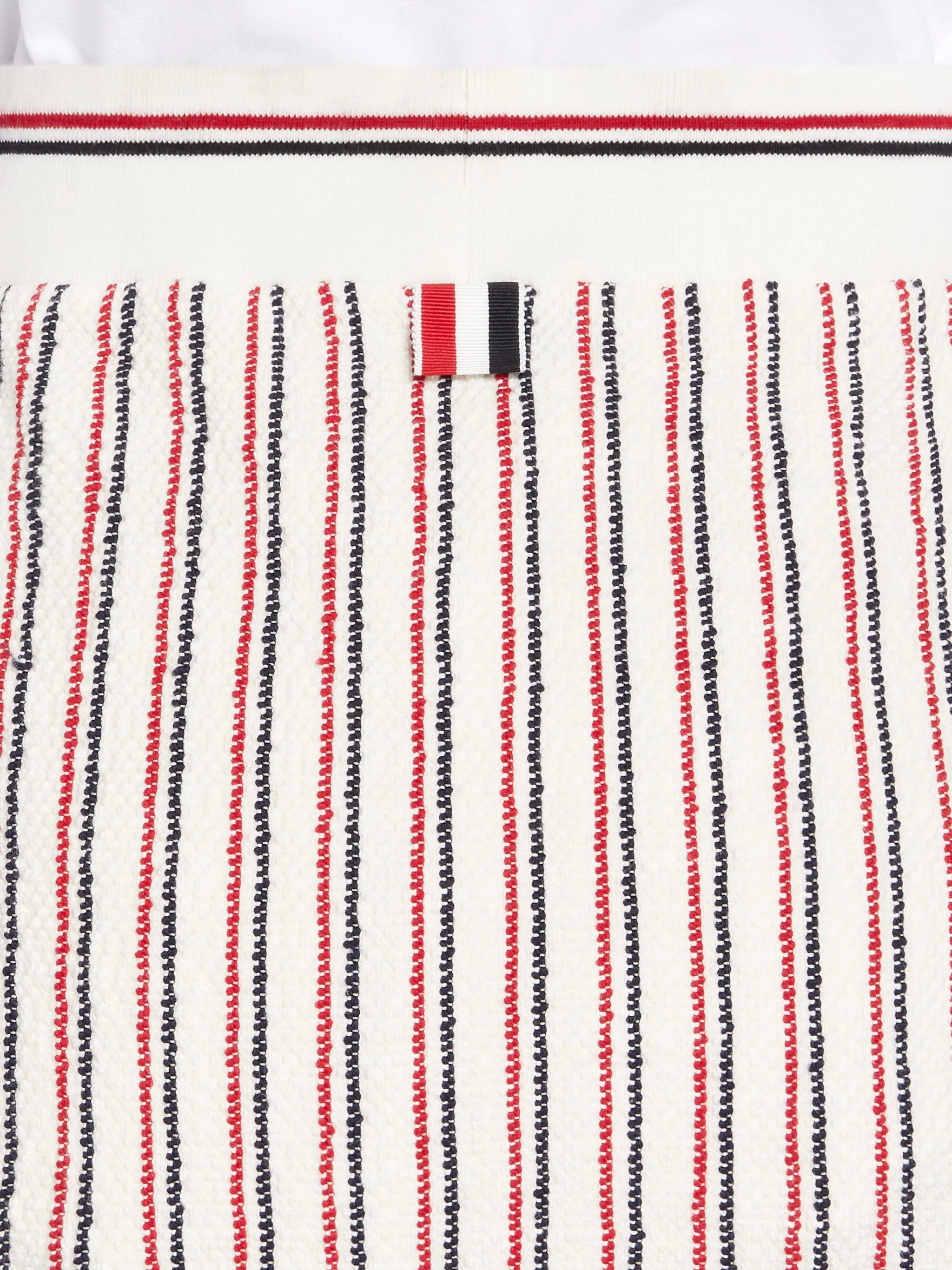 Multicolor Textured Stripe Cotton Tweed Button Placket Knee Length Skirt - 6