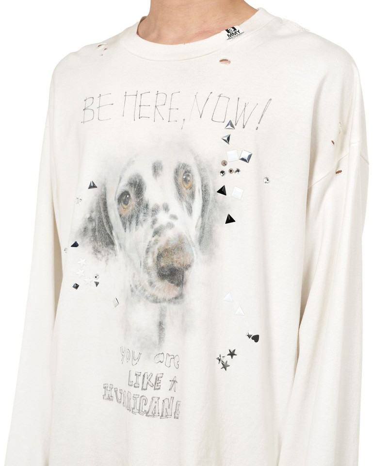Dog Printed Embellished Distressed Long Sleeve T-shirt 8