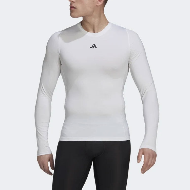 Men's adidas Training Techfit Solid Color Training Long Sleeves White T-Shirt HJ9926 - 2