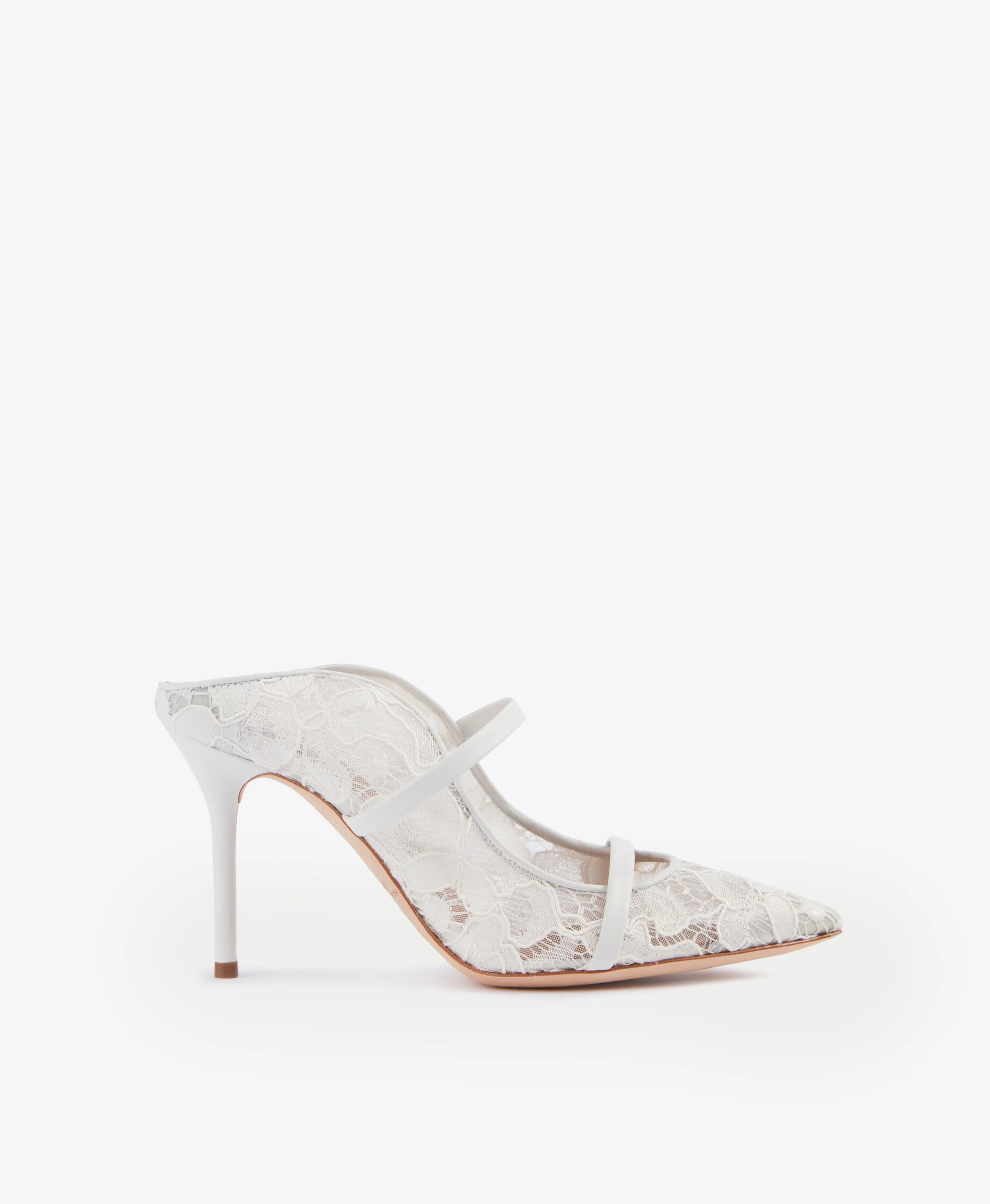 Maureen 85 - White Lace Stiletto Mule - 1