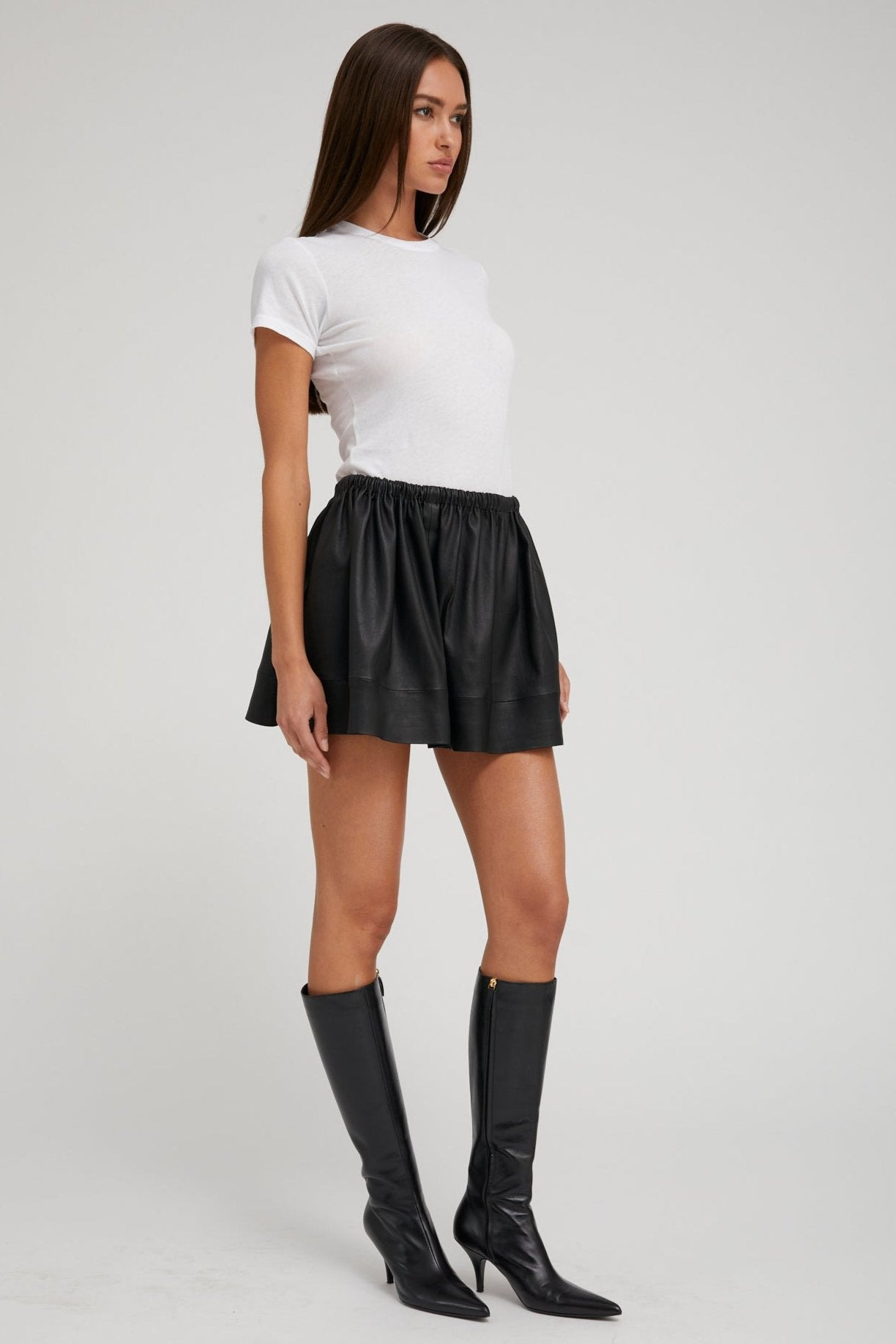 BLACK LEATHER BELL MINI SKIRT - 5