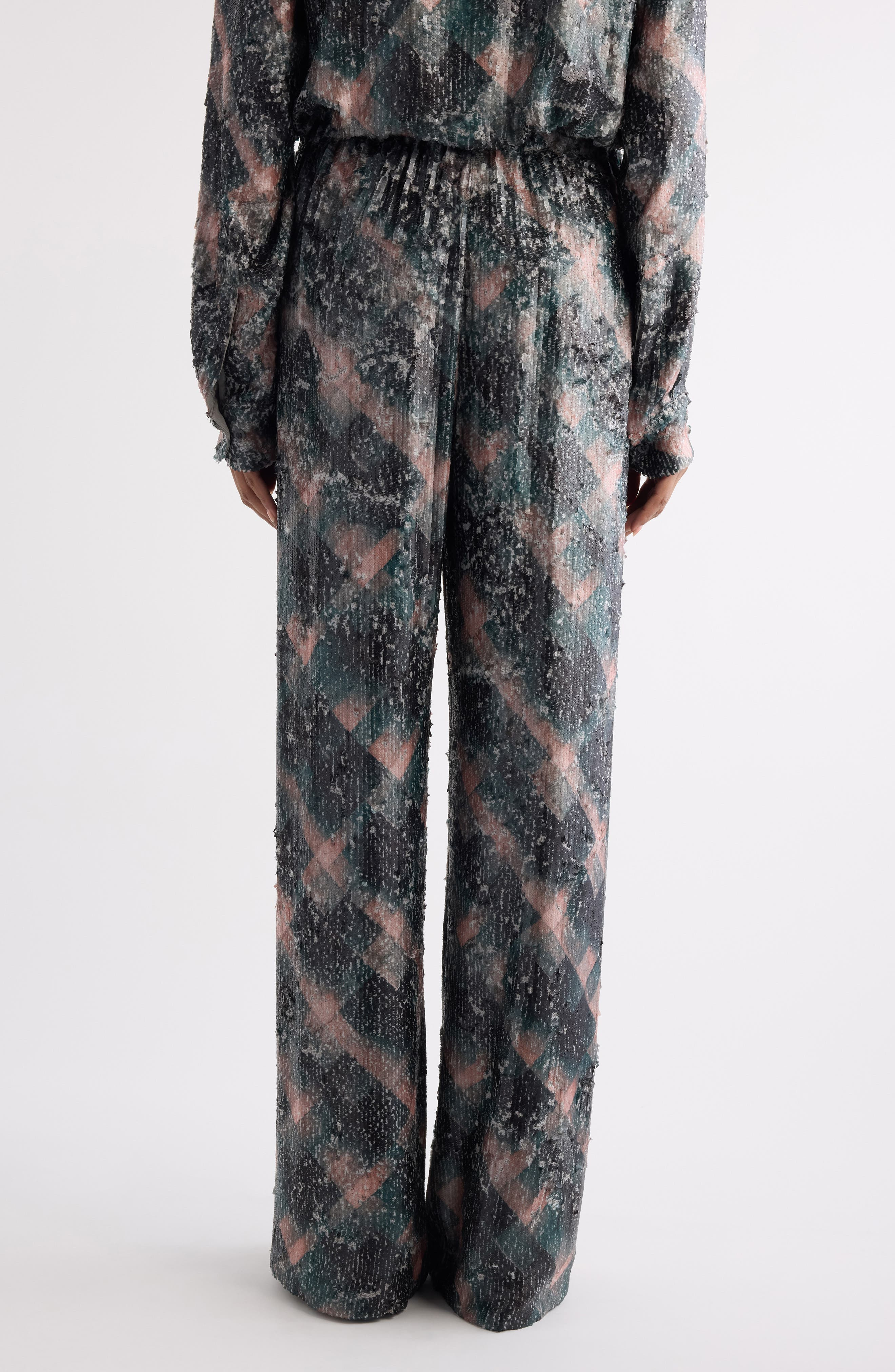 Dries Van Noten Puviss Sequin Embroidered Wide Leg Pants in Bottle at Nordstrom - 3