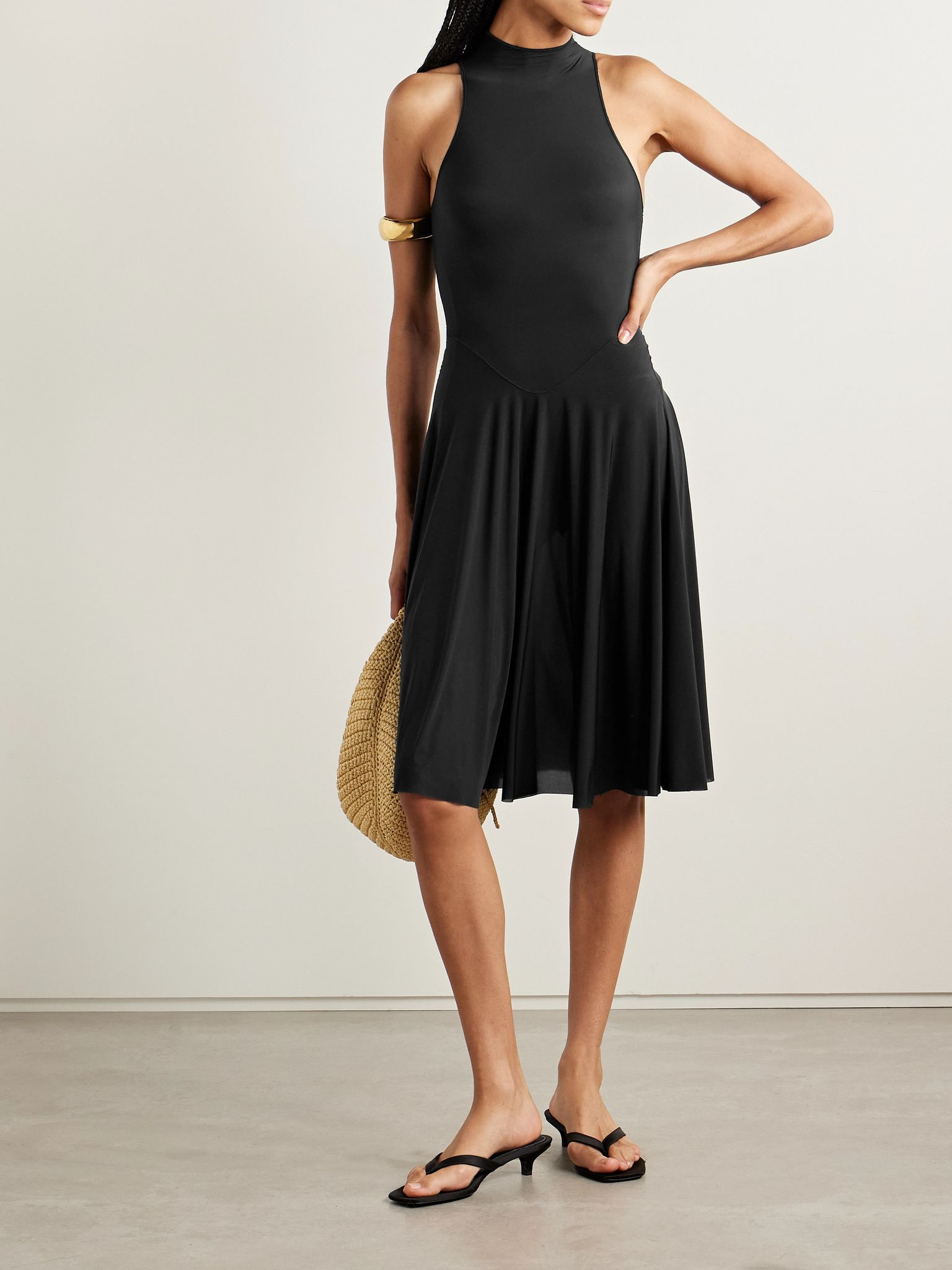 Milky Sheer High Neck Midi Dress - Obsidian Black - 2