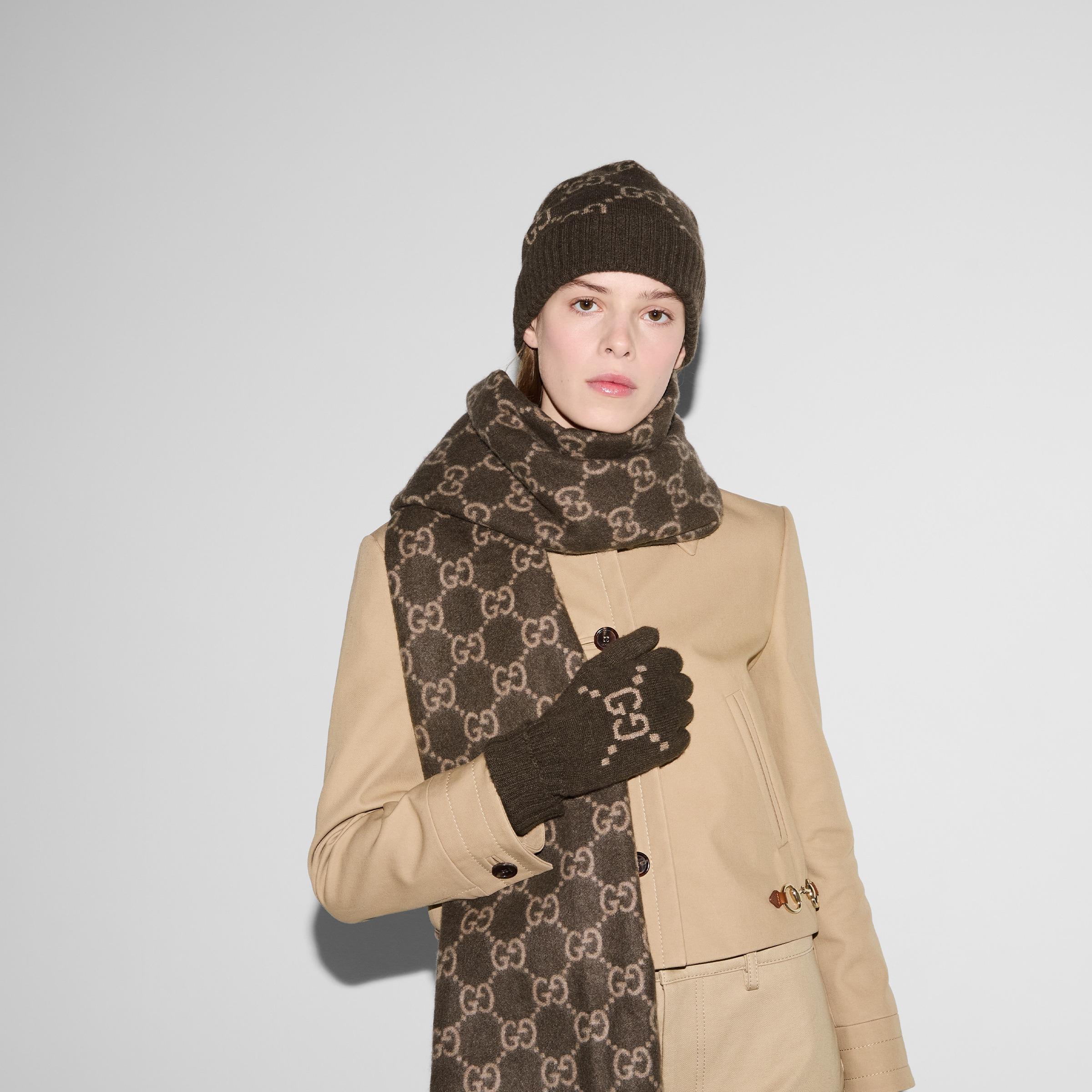 GG cashmere jacquard gloves - 4