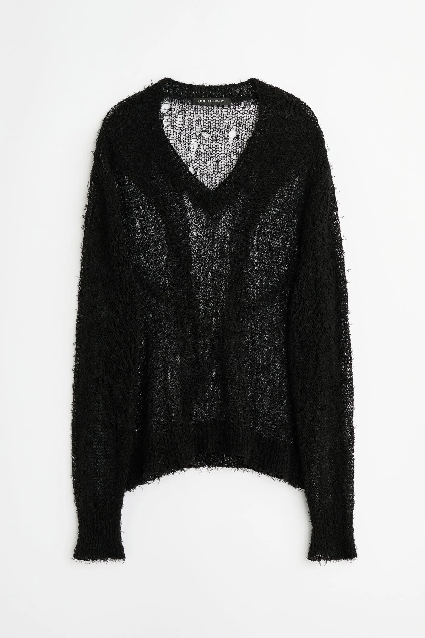 Slow V-Neck Black Ragged Open Linen - 1