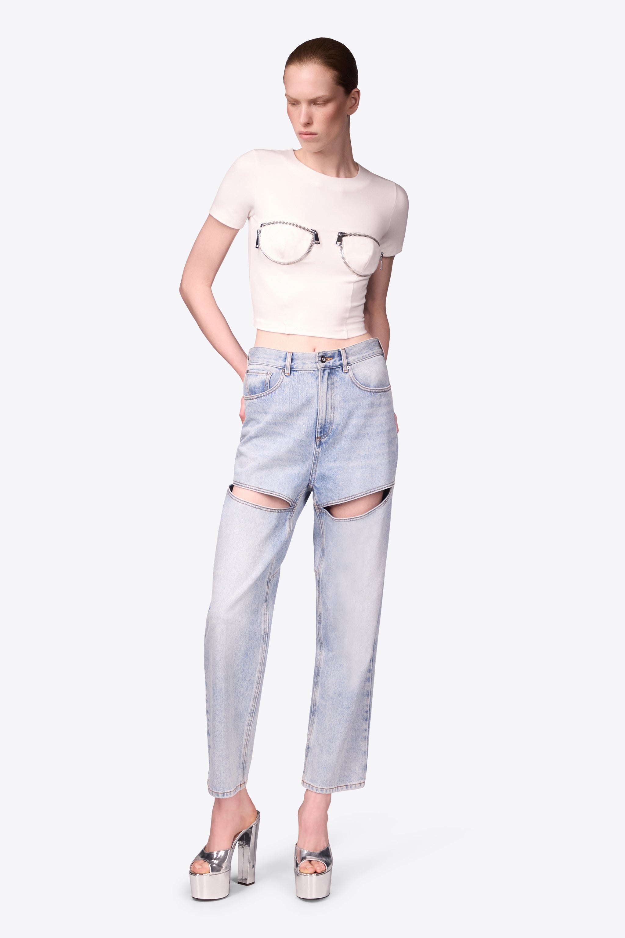 ZIPPER BUSTIER CUP T-SHIRT - 5